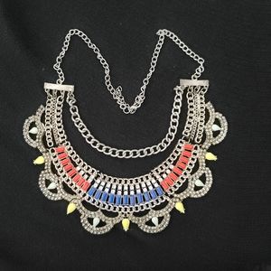 Blue, Red, yellow colorful necklace on silver